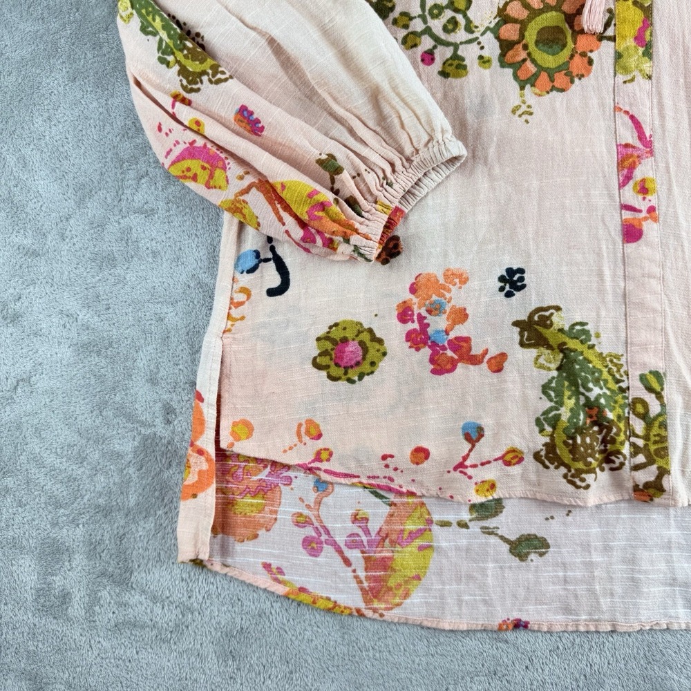 Melissa McCarthy Seven7 Top Womens Large Pink Floral Tasseled Puff Sleeve Boho - Picture 8 of 13
